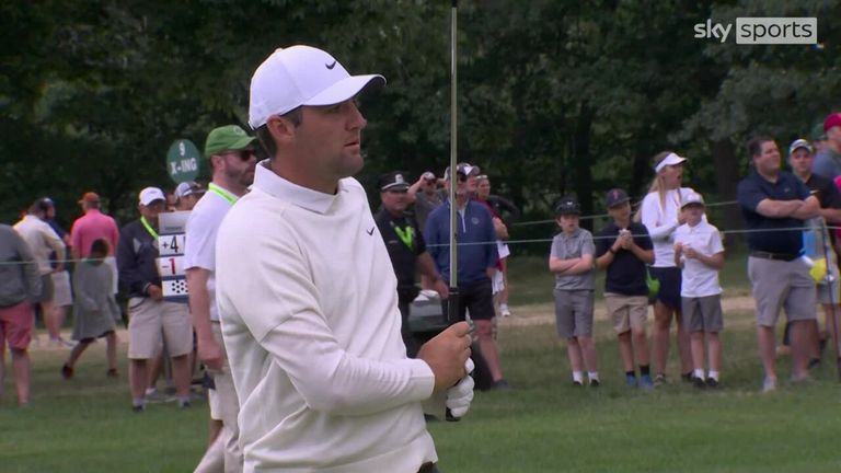 Scottie Scheffler holed out for an eagle on the par-5 eighth hole to take a two shot lead during the third round of the 2022 US Open at Brookline.