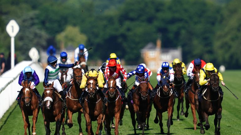 Callum Hutchinson celebrates as Coltrane wins the Ascot Stakes