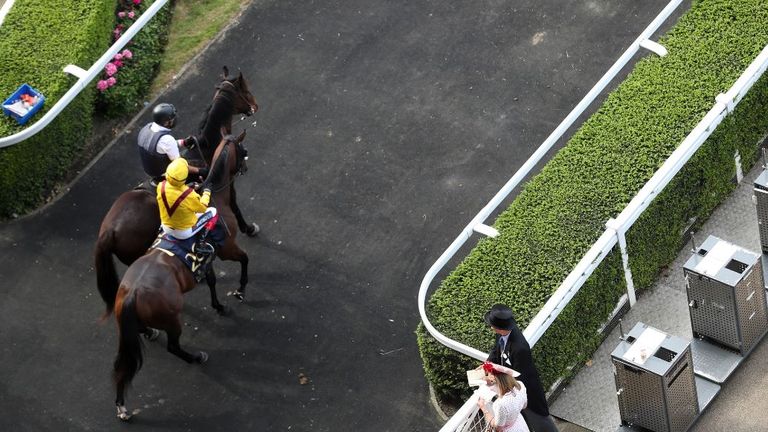 Ruthin and Dettori in the parade ring before the Windsor Castle Stakes at Royal Ascot