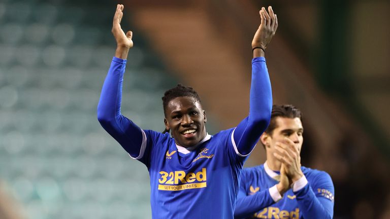 Rangers&#39; Calvin Bassey (left) and Rangers&#39; Ianis Hagi celebrate after the final whistle during the cinch Premiership match between Hibernian and Rangers at Easter Road, Edinburgh. Picture date: Wednesday December 1, 2021.