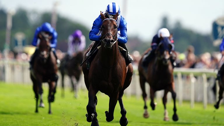 Jim Crowley and Baaeed quickens up smartly to take out the Juddmonte International at York.