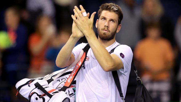 Great Britain&#39;s Cameron Norrie applauds the fans after beating USA&#39;s Taylor Fritz during the Davis Cup group stage match between the United States and Great Britain at the Emirates Arena, Glasgow.