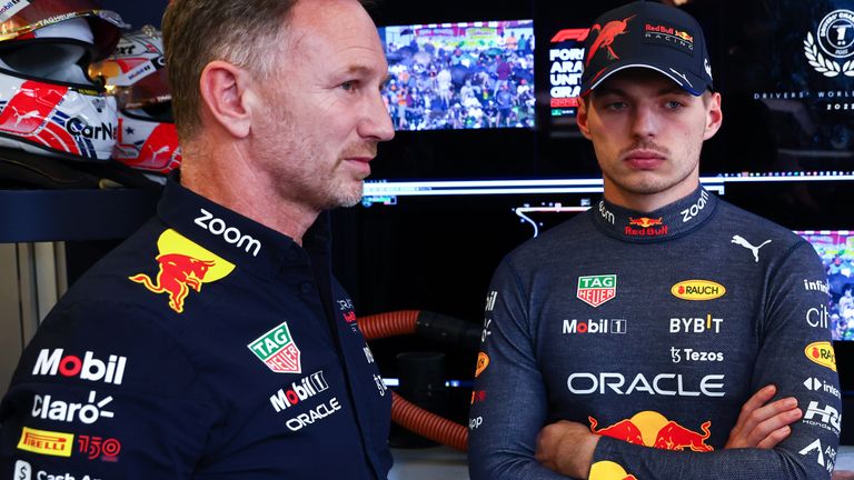 Red Bull boss Christian Horner (left) with drivers' champion Max Verstappen