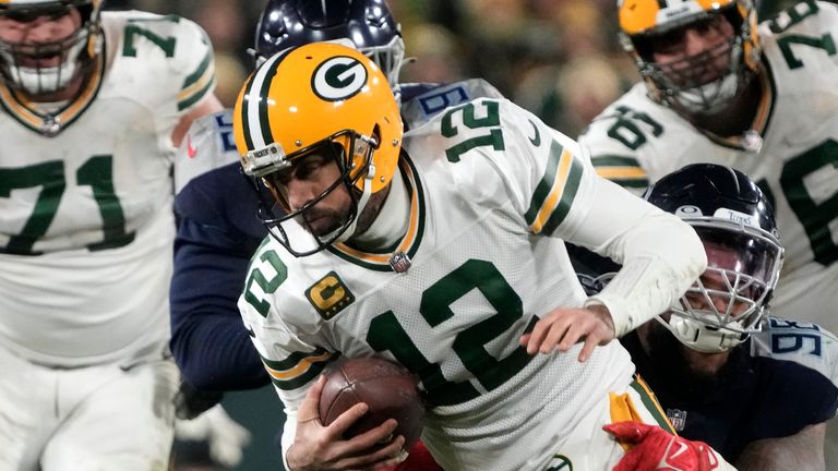 Green Bay Packers quarterback Aaron Rodgers is sacked by Tennessee Titans defensive tackle Jeffery Simmons during their loss on Thursday night