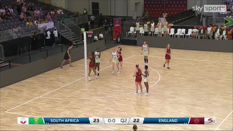 England's Sophie Drakeford-Lewis makes it level against South Africa just before the half-time whistle