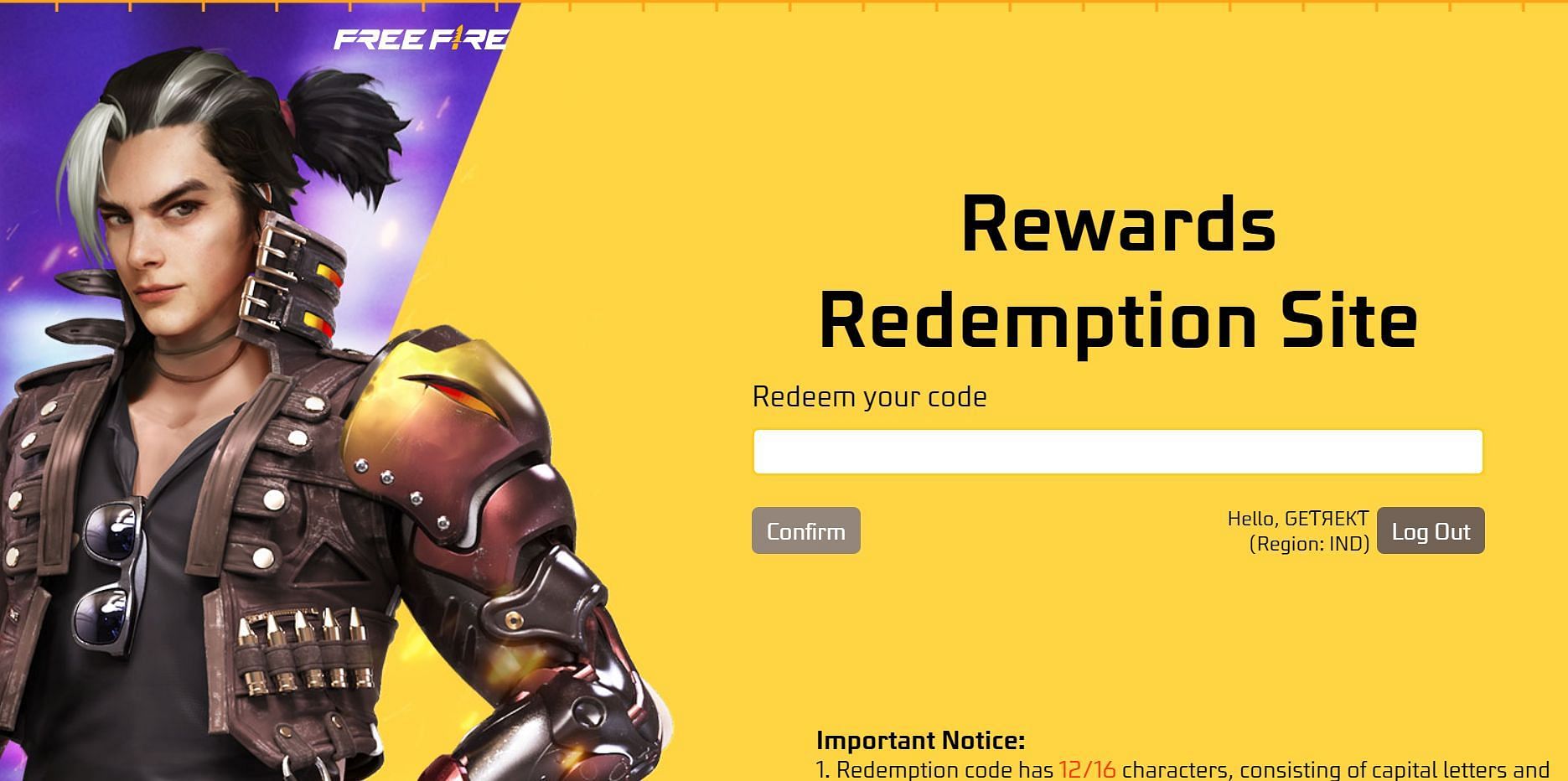 Enter the redeem code into the text field (Image via Garena)