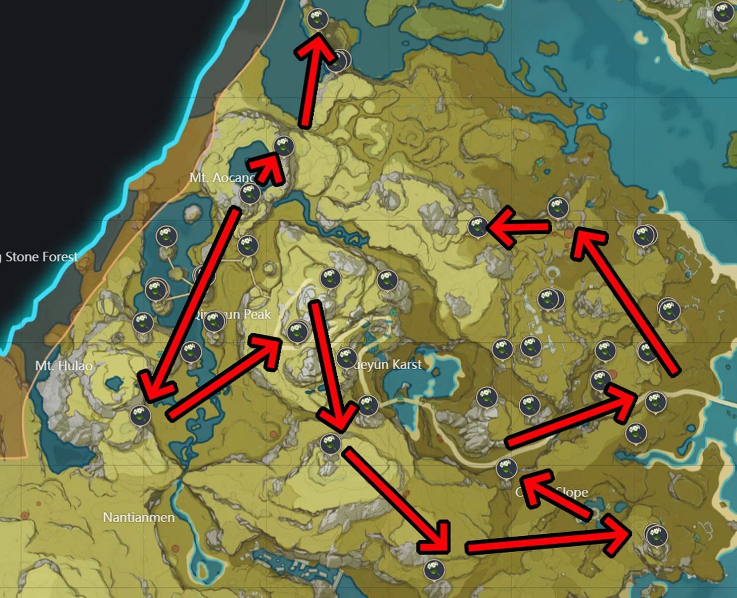 One possible farming route (Image via HoYoverse)