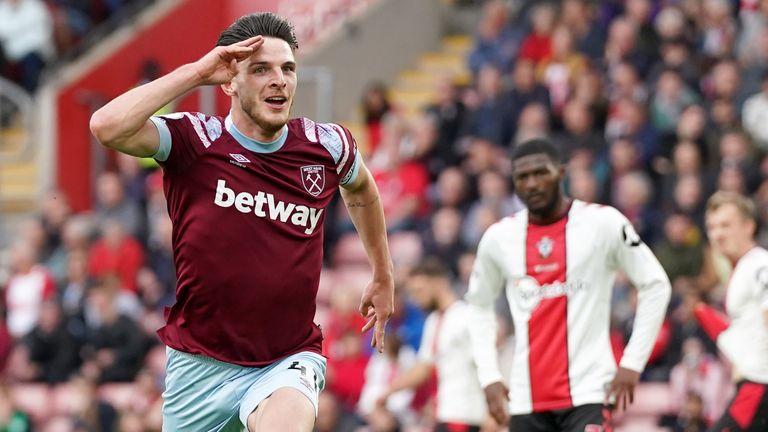 Declan Rice celebrates West Ham&#39;s equaliser