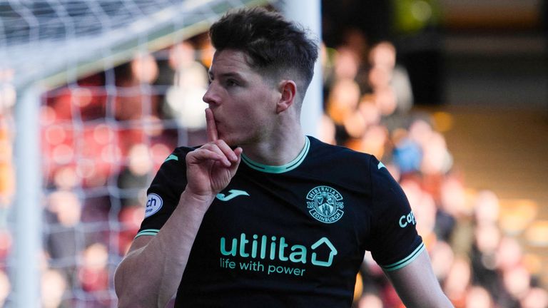 Kevin Nisbet celebrates after scoring his second goal of the game against Motherwell