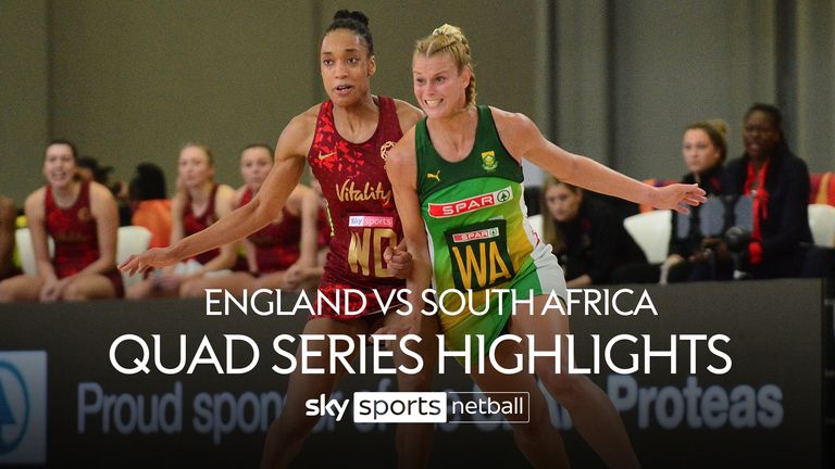 Watch the highlights of the third-placed playoff between England and South Africa in the Netball Quad Series.