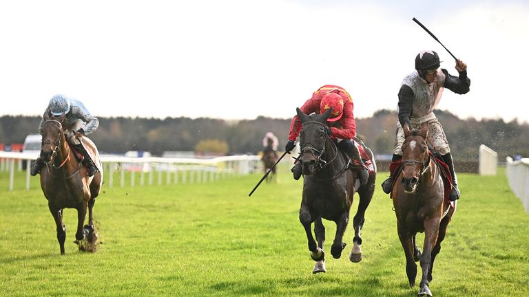 Teahupoo and Jack Kennedy (right) win the Bar One Racing Hatton&#39;s Grace Hurdle from Klassical Dream (centre) and Honeysuckle (left)