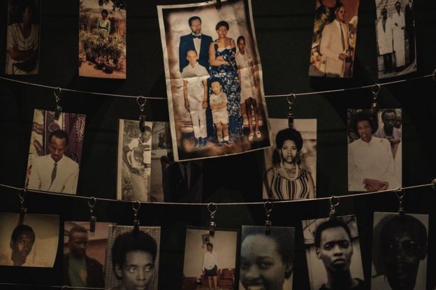 Photographs of victims in the Kigali genocide memorial