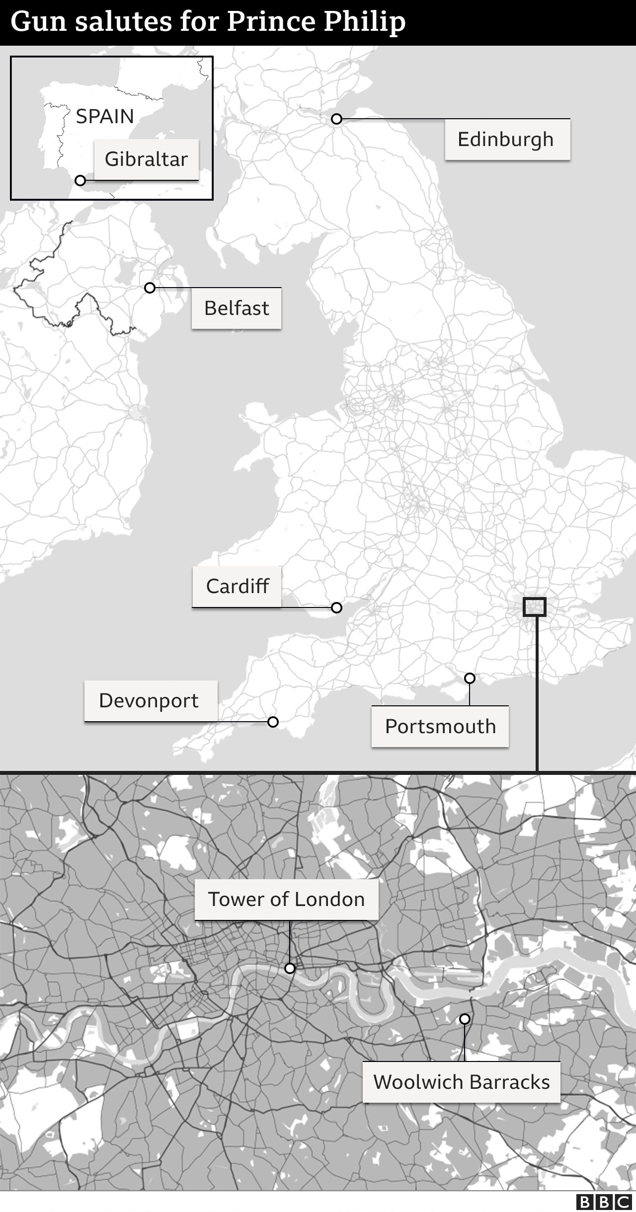 Map of gun salutes