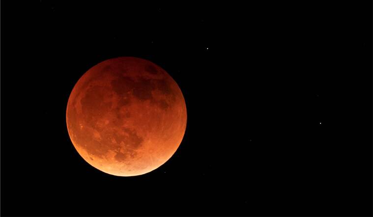 Orange coloured Moon during Lunar eclipse 2022.