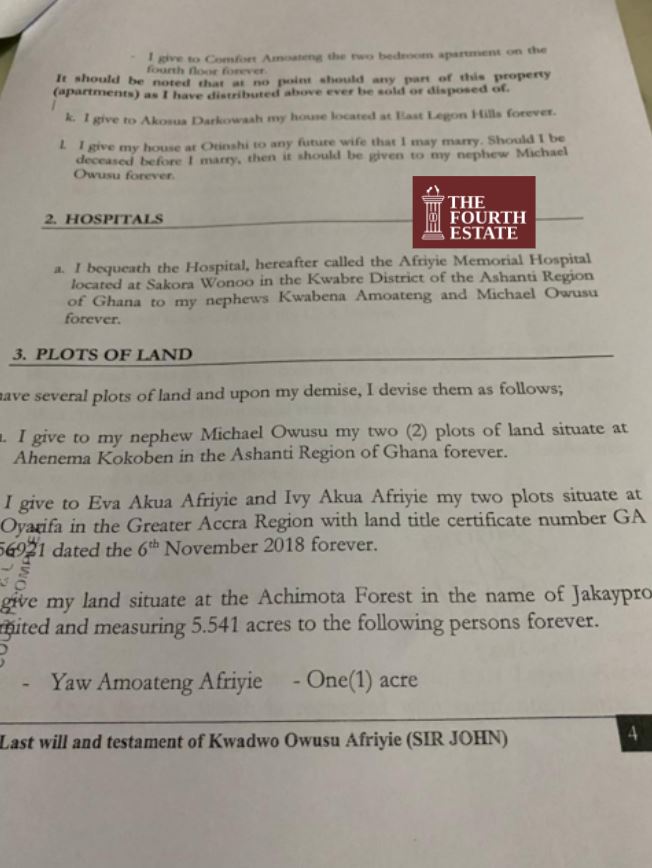 Achimota Forest lands, gold businesses and guns in Sir John’s will