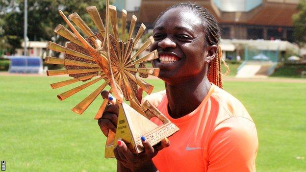 Christine Mboma with the BBC African Sports Personality of the Year award