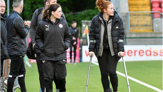 Northern Ireland captain Marissa Callaghan was wearing a boot on her right foot