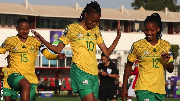 South Africa celebrate a goal at the Women's Africa Cup of Nations