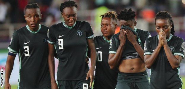 Nigeria react to their semi-final defeat by Morocco at Wafcon