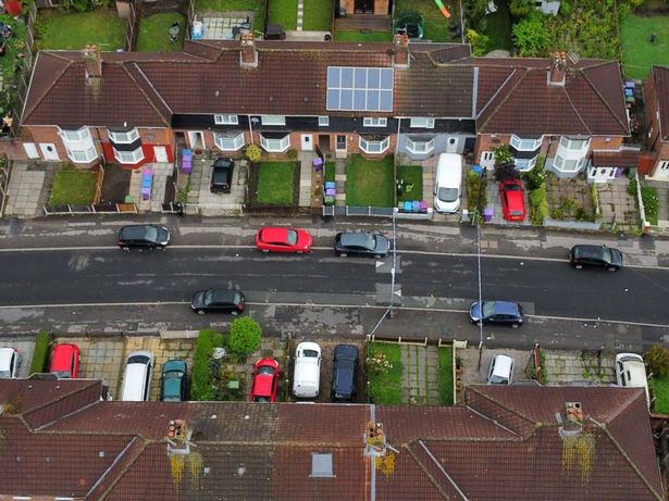 An aerial view of the scene in Kingsheath Avenue