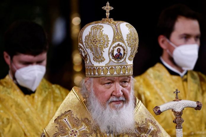 Patriarch Kirill of Moscow and All Russia conducts the Orthodox Christmas service at the Cathedral of Christ the Saviour in Moscow, Russia, January 6, 2022. REUTERS/Maxim Shemetov