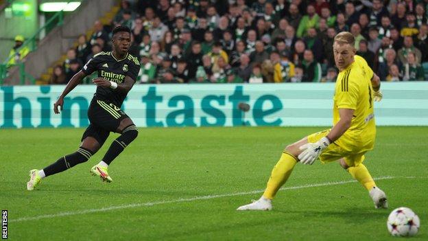 Vinicius scores for Real Madrid against Celtic