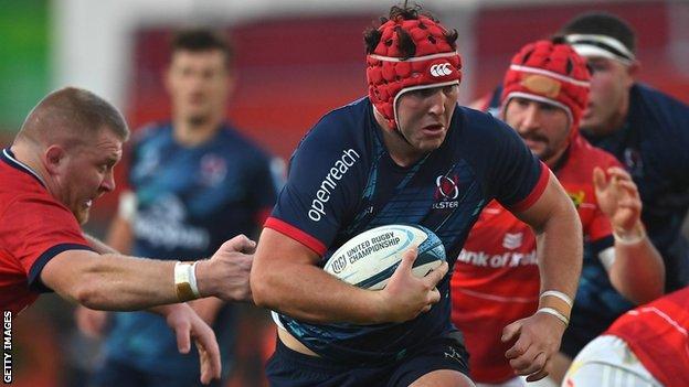 Tom Stewart goes on the charge for Ulster at Thomond Park