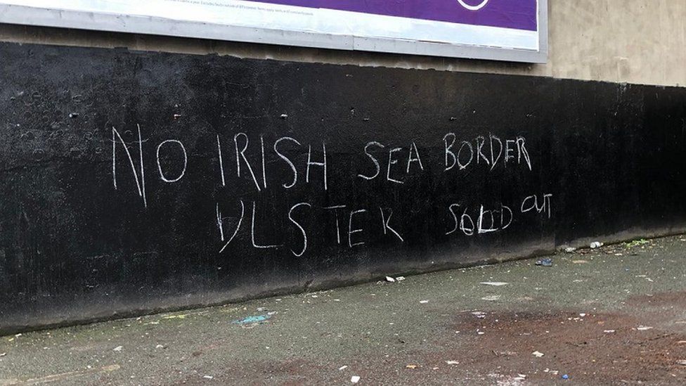 Anti-Irish Sea border graffiti in Belfast