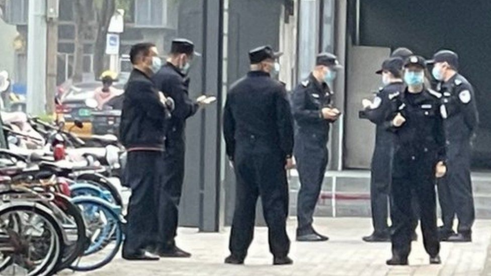 police at scene of protest in haidian