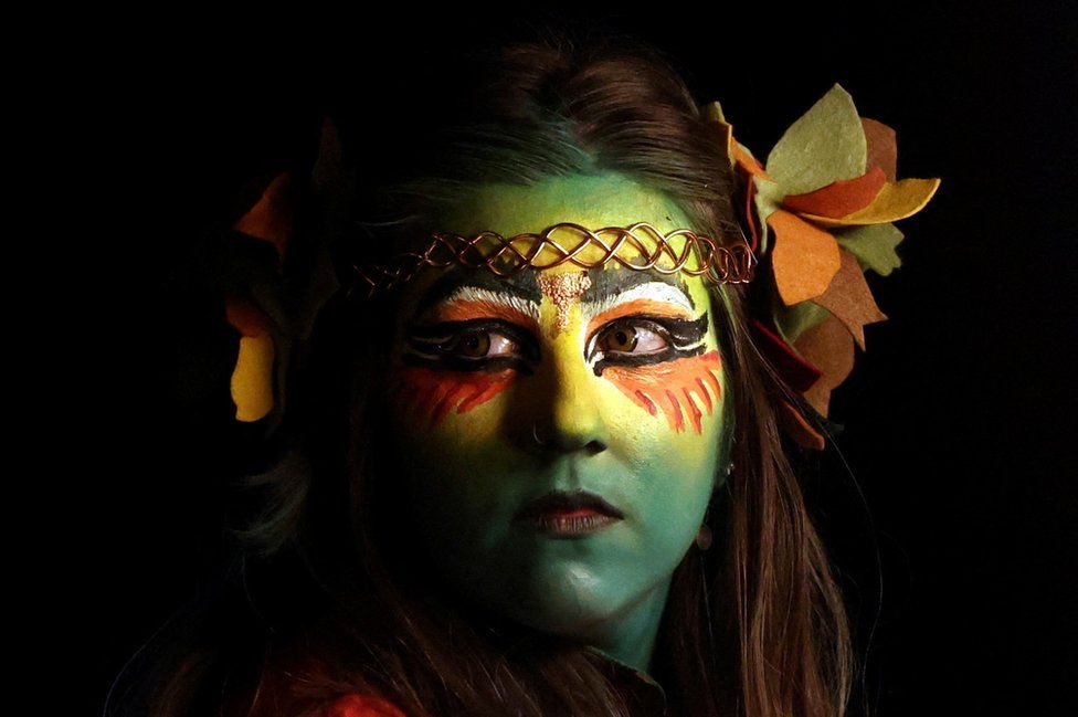 A member of the Beltane Fire Society takes part in the Samhuinn Fire Festival in Edinburgh