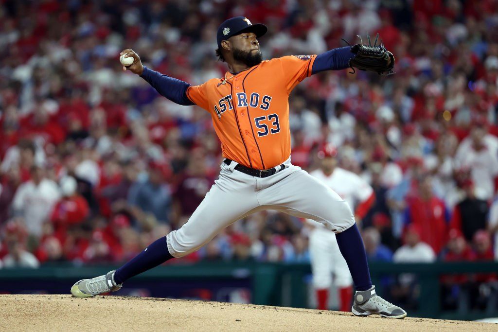 Cristian Javier pitches during the game