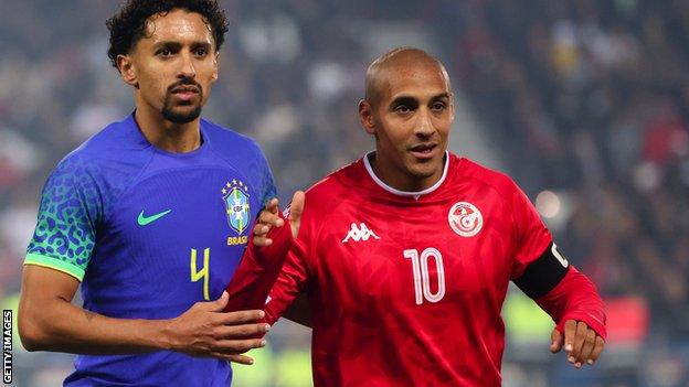 Wahbi Khazri (right) in action against Brazil