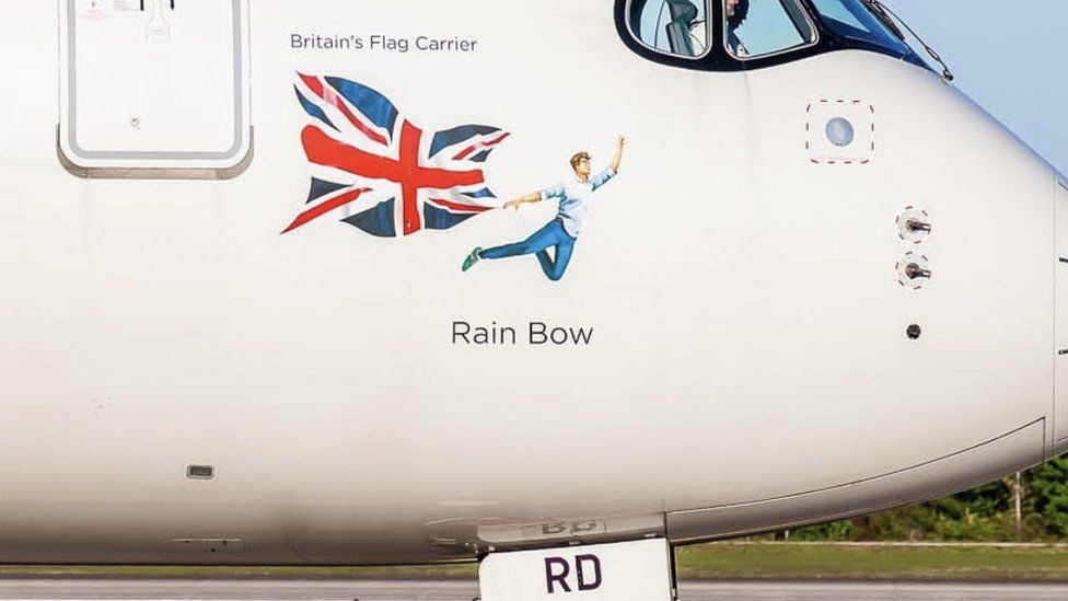 The Virgin Atlantic plane features 'Rain Bow', an LGBT character