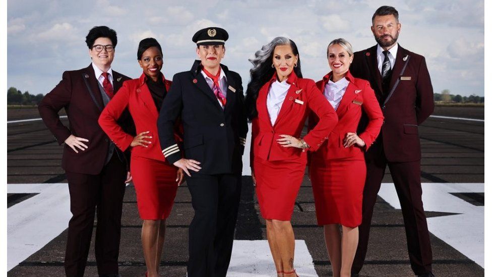 Virgin Atlantic crew wearing gender-neutral uniforms