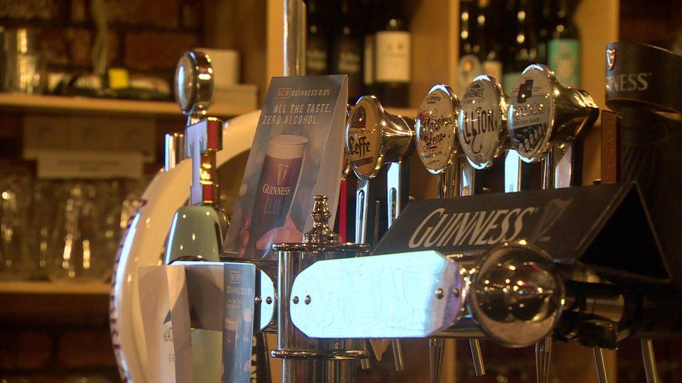 Beer pumps at a bar