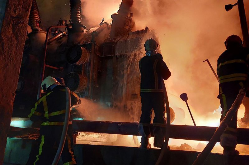 Firefighters battle flames in Kyiv, Ukraine, after a Russian drone strike on December 19. One person was killed and 20 wounded in a similar attack on Saturday, officials said. File Photo by State Emergency Service of Ukraine/UPI | <a href="/News_Photos/lp/043b15993031a51758ee00d9333ce69c/" target="_blank">License Photo</a>