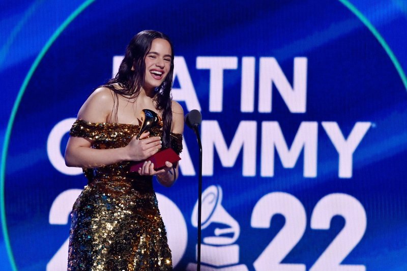 Rosalía accepts the Album of the Year award for "Motomami" during the 23rd annual Latin Grammy Awards in Las Vegas on November 17. She's collaborating with Cardi B on the remix of her hit song "Despechá."Photo by Jim Ruymen/UPI | <a href="/News_Photos/lp/13c5bf3935f6eaf3c47b5ef27d4269e7/" target="_blank">License Photo</a>