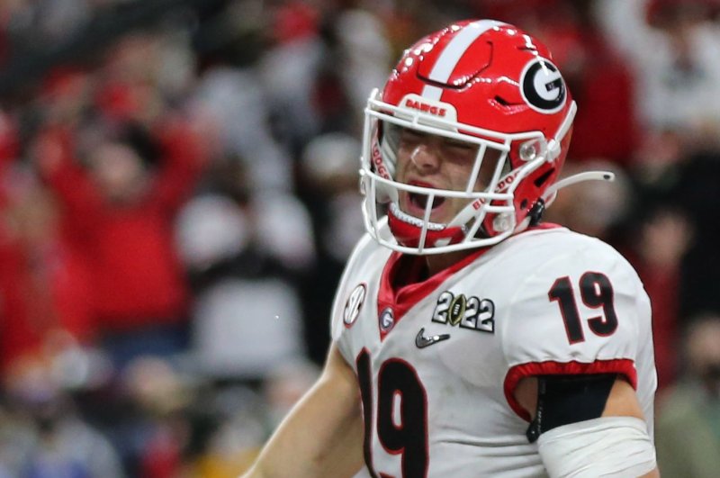 Tight end Brock Bowers and the No. 1 Georgia Bulldogs will battle the No. 4 Ohio State Buckeyes in the Peach Bowl on Saturday in Atlanta. File Photo by Aaron Josefczyk/UPI | <a href="/News_Photos/lp/85561363bb2e11edd3b2e540ae24161c/" target="_blank">License Photo</a>