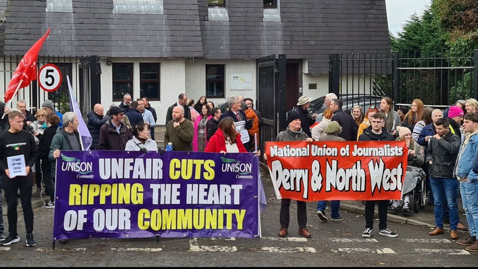 Banners were held up at the protest