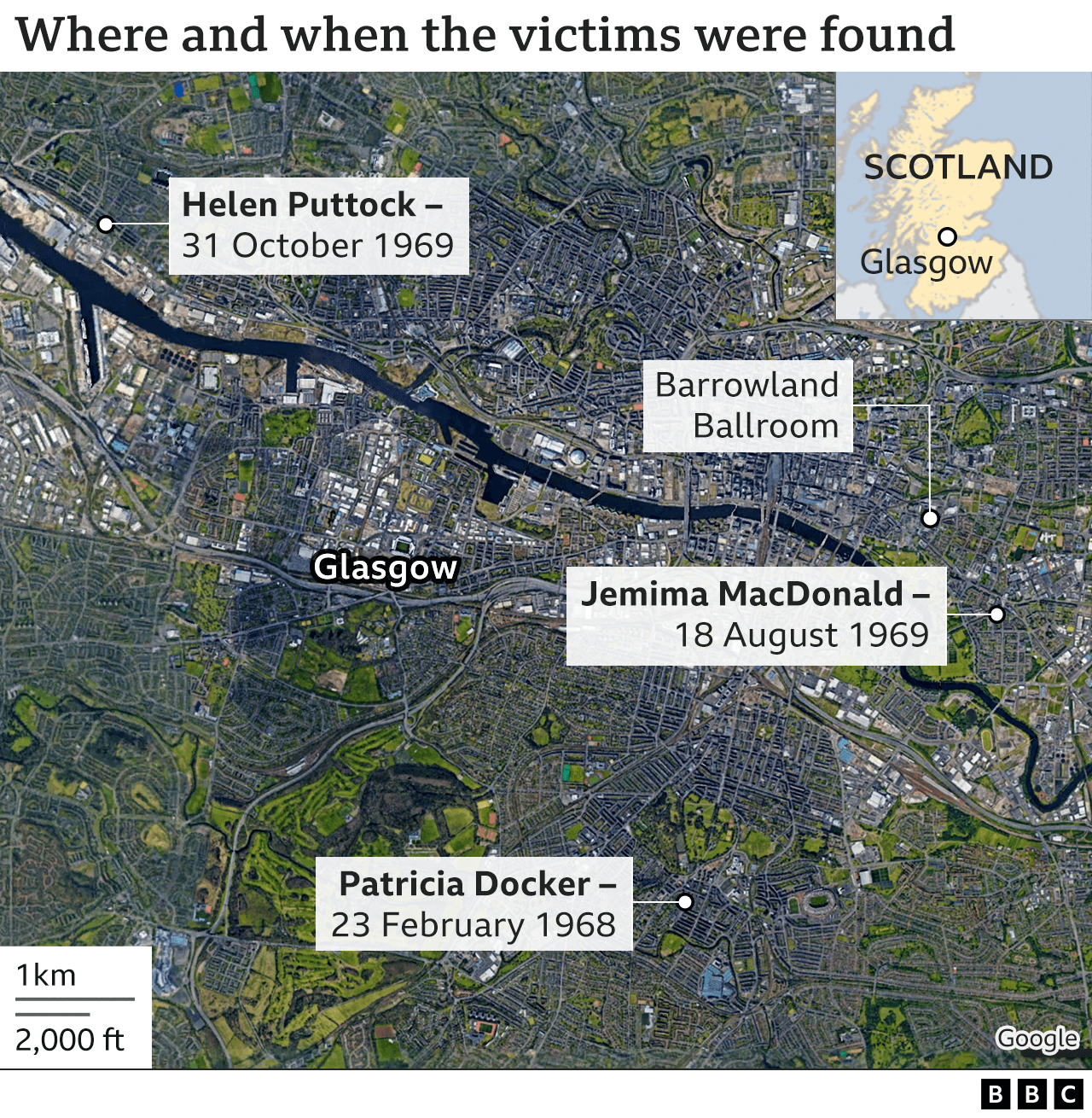 map showing the murder locations