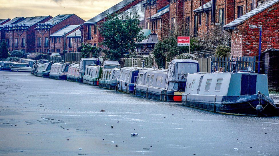 Frozen Bridgewater canal in Lymm, Cheshire on Friday