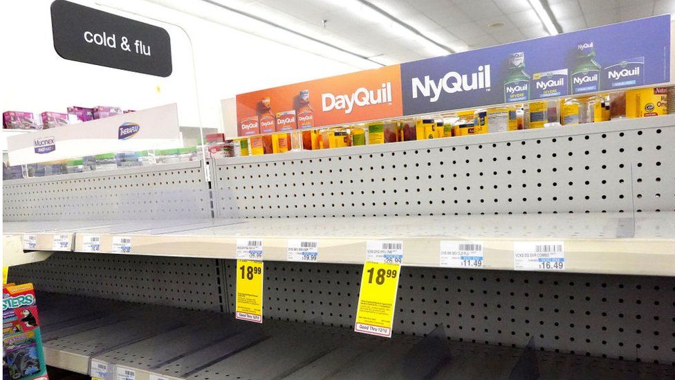 An empty pharmacy shelf