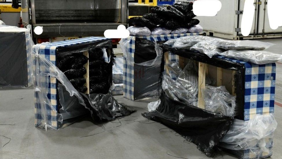 The police released photos of the suspected cannabis hidden inside beds