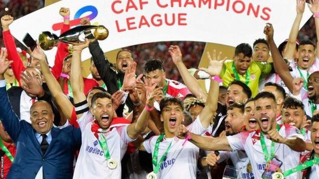 Wydad Casablanca celebrate with the African Champions League trophy