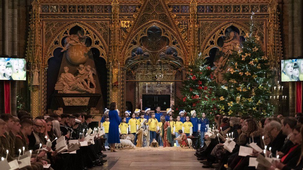 The St Marys Ukrainian Choir perform during the 'Together at Christmas' Carol Service at Westminster Abbey in London