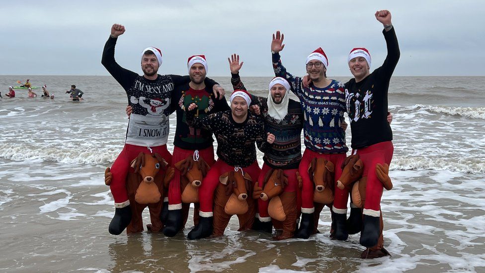 Swimmers in the North Sea at Lowestoft