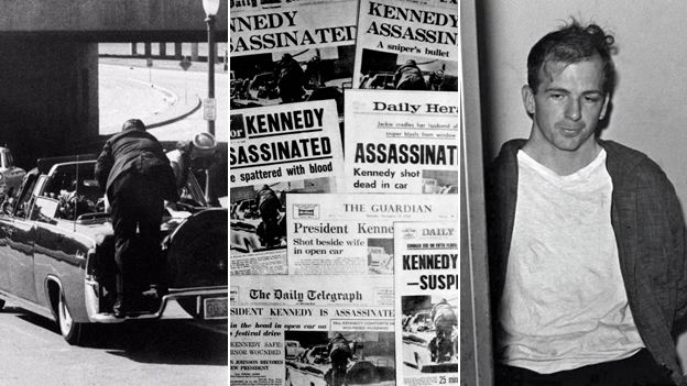 JFK's car; newspapers; Lee Harvey Oswald