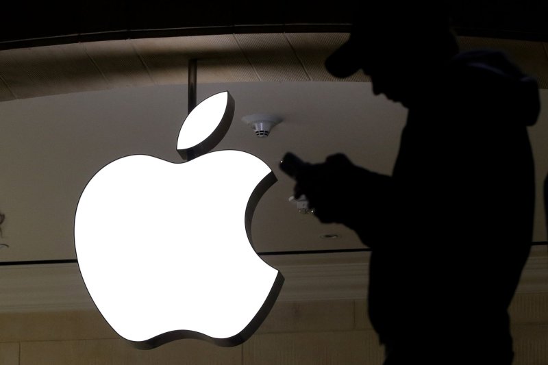 The Apple brand logo near the Apple Store in Grand Central Station in New York City on October 25, 2016. Apple's market valuation dropped under $2 trillion on Tuesday. File Photo by John Angelillo/UPI | <a href="/News_Photos/lp/8b12dd225ec5408670357f41bf64d490/" target="_blank">License Photo</a>