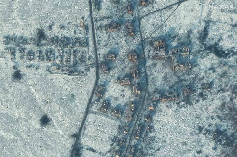 Fighting was ongoing Thursday in the eastern Ukrainian city of Soledar, officials said. Satellite Image courtesy of Maxar Technologies/EPA-EFE