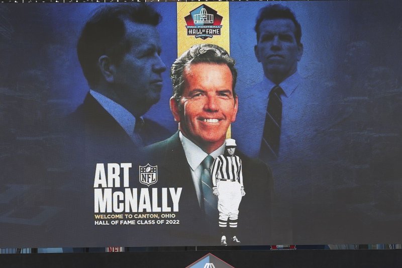 Art McNally, the first NFL official to be enshrined in the Pro Football Hall of Fame and the “Father of Instant Replay” died at 97 years old on Sunday. File Photo by Aaron Josefczyk/UPI | <a href="/News_Photos/lp/ea68ee364b3cbf0b0b242f5db7fa30d7/" target="_blank">License Photo</a>